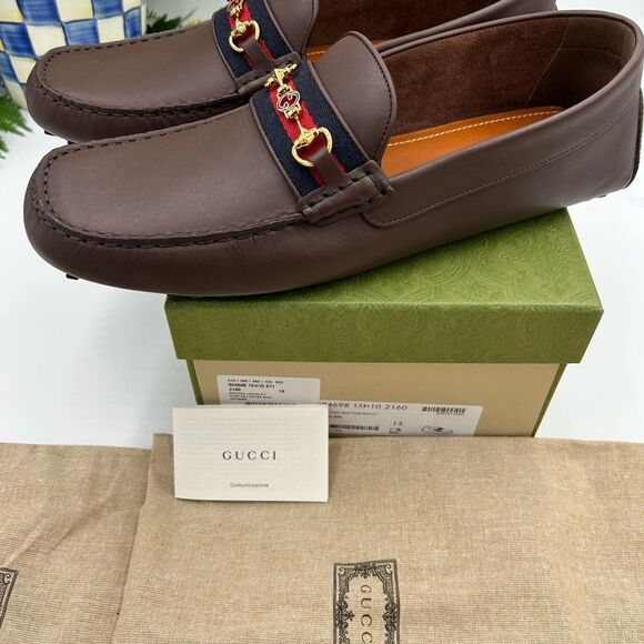 Men’s Gucci Aryton web striped leather driver loafers size 13 fits 13.5 US - Picture 4 of 11